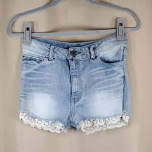 Mossimo Supply Co. Light Blue Denim Lace Trim Summer High Rise Booty Mini Shorts